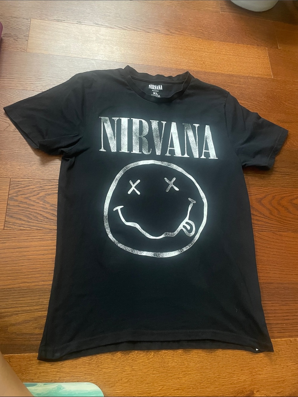NIRVANA Black Short-Sleeve Tee with White Smiley Graphic